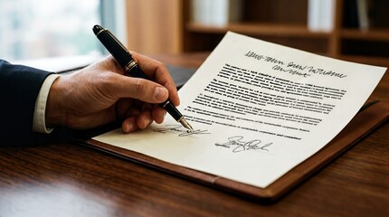corporate sustainability efforts, a business executive elegantly signs a green initiative contract with a pen