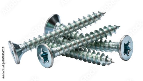 Принти на полотні Isolated group of metallic silver self-tapping screws with countersunk heads for
