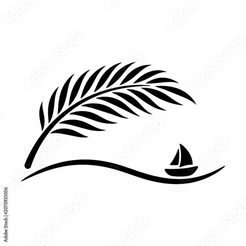 Palm frond sailboat wave minimal line art