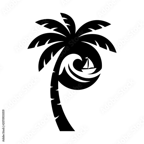 Palm tree spiral wave summer silhouette