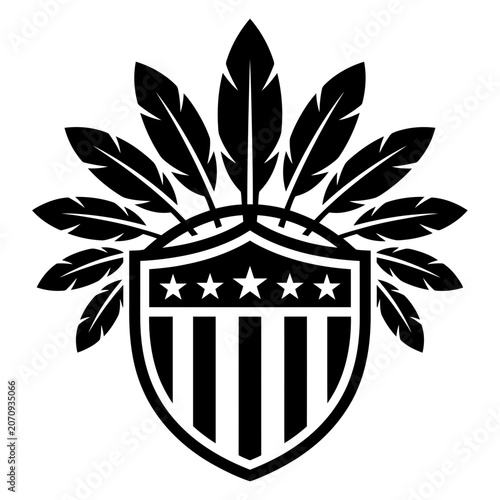 Patriotic shield with tropical leaves and stars