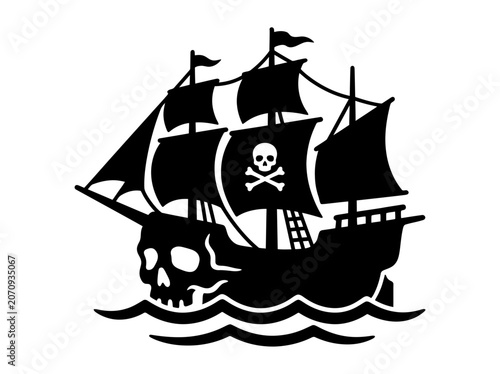 Pirate ship with skull sail black silhouette