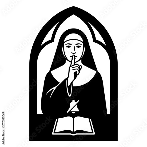 Praying nun in cathedral window silhouette