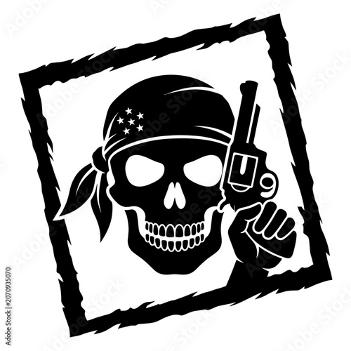 Pirate skull with pistol grunge frame illustration