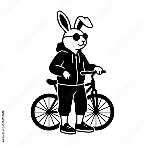Rabbit cyclist character with bicycle and jacket