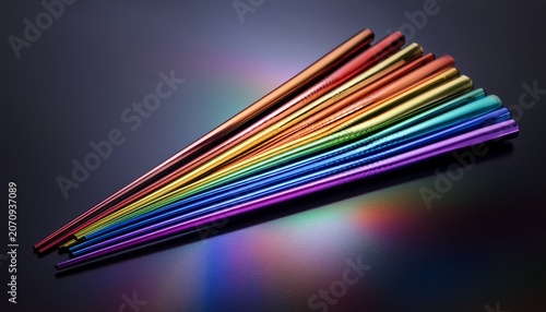 rainbow hued metal chopsticks shimmering gradient utensils for stylish dining presentation
