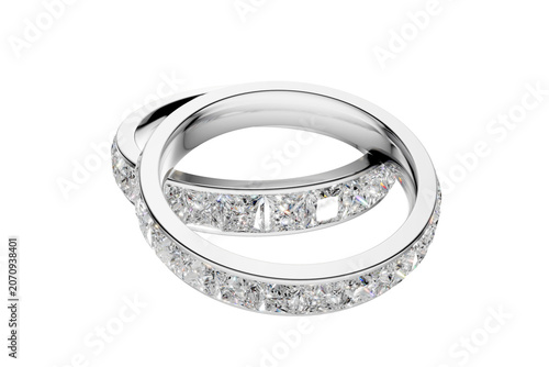 Interlocking Gold Diamond Eternity Wedding Bands on Transparent Background