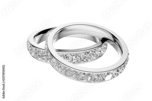 Interlocking Gold Diamond Eternity Wedding Bands on Transparent Background