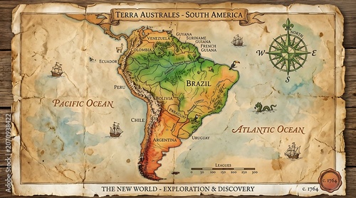Vintage style map of south america terra australes c 1764