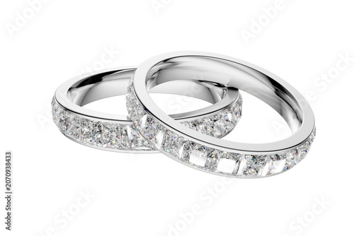 Interlocking Gold Diamond Eternity Wedding Bands on Transparent Background
