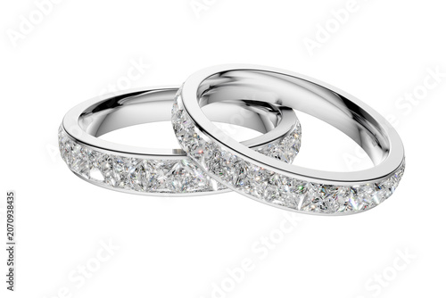 Interlocking Gold Diamond Eternity Wedding Bands on Transparent Background