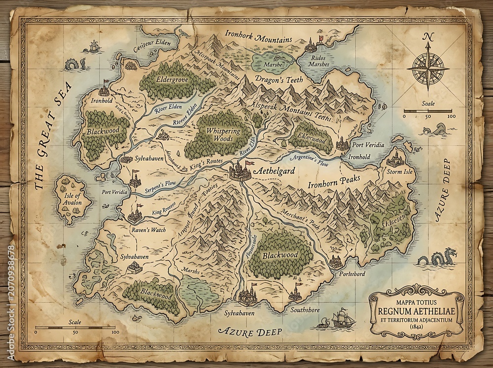 Naklejka premium Fantasy world map of the kingdom of aetheliae
