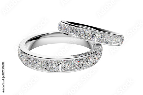 Interlocking Gold Diamond Eternity Wedding Bands on Transparent Background