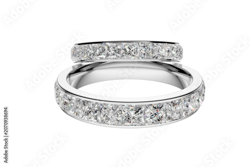 Interlocking Gold Diamond Eternity Wedding Bands on Transparent Background