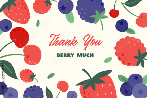 Obraz na plátně Thank You Berry Much Greeting Card with Cute Berry Fruits