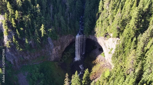 The picturesque Tamawanas Falls flows through Mt. Hood National Forest which spans from Mt Hood to the Columbia River Gorge in Oregon. This scenic area, near Portland, offers year-round recreation.