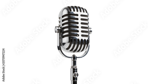 Photos Isolated vintage chrome microphone for sound recording and radio broadcast equipment