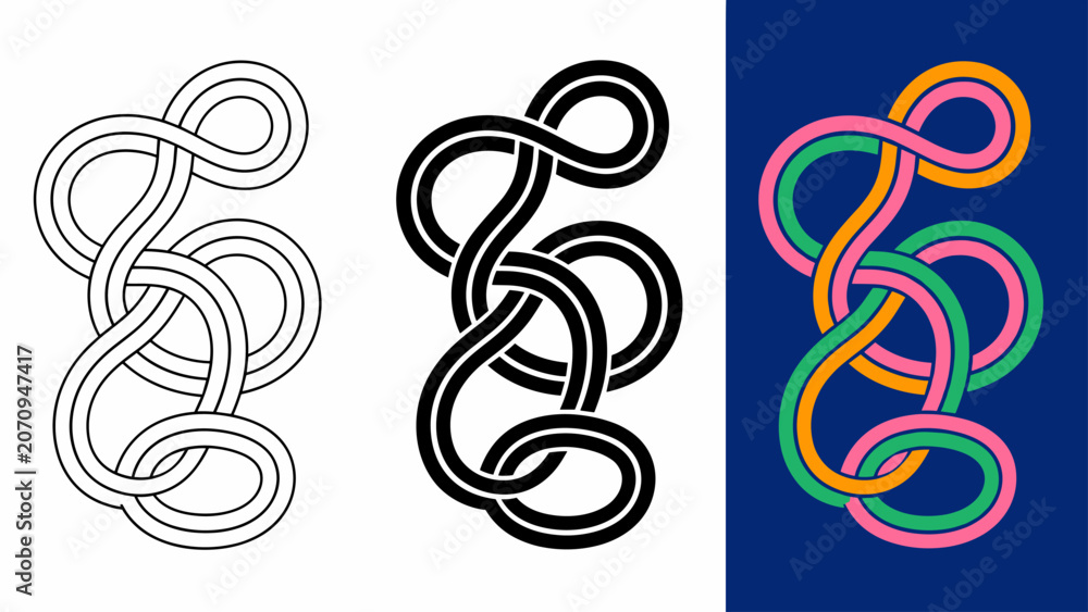 Fototapeta premium Abstract Celtic knot design with three variations in black and white and color