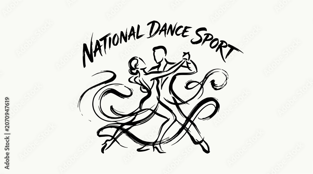 Obraz premium National dance sport ballroom couple dynamic ink drawing.