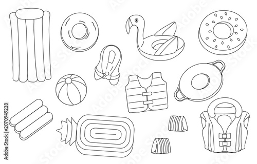 Cute summer swim rings, collection in flat cartoon style. Colorful vector illustration isolated on white background.