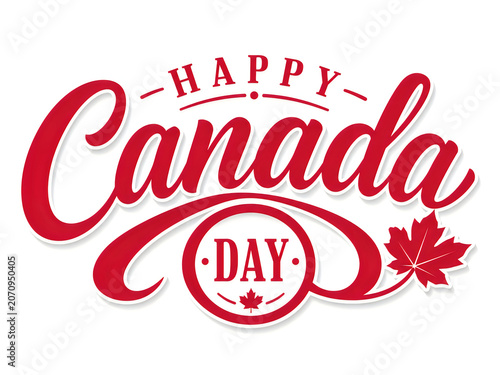 Happy canada day greeting with red maple leaf on white background