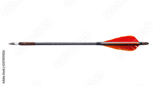 Slika na platnu Isolated sleek carbon fiber arrow with a sharp metallic tip and bright orange fe