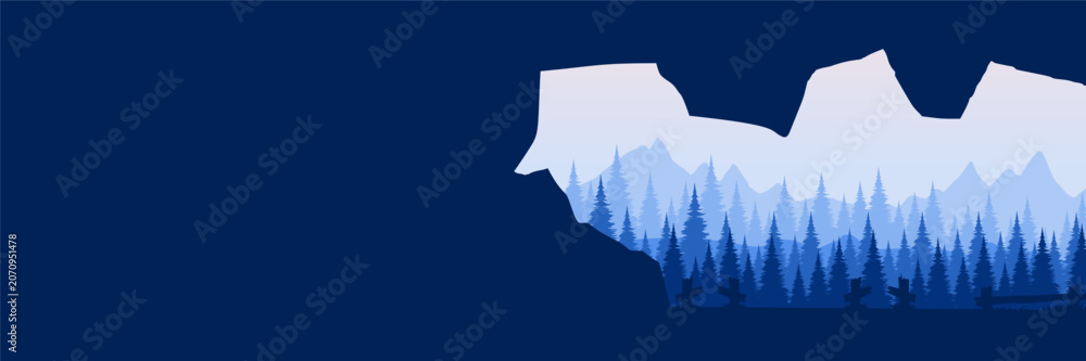 Fototapeta premium Corporate landing page banner showing peaceful blue mountain landscape and bright sky