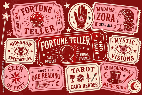 Vintage carnival fortune teller tickets and signs design
