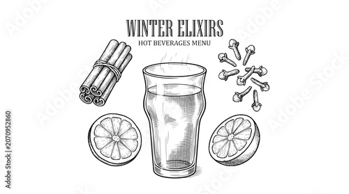 Fotografija Explore delectable winter elixirs with a beautiful engraved illustration of hot