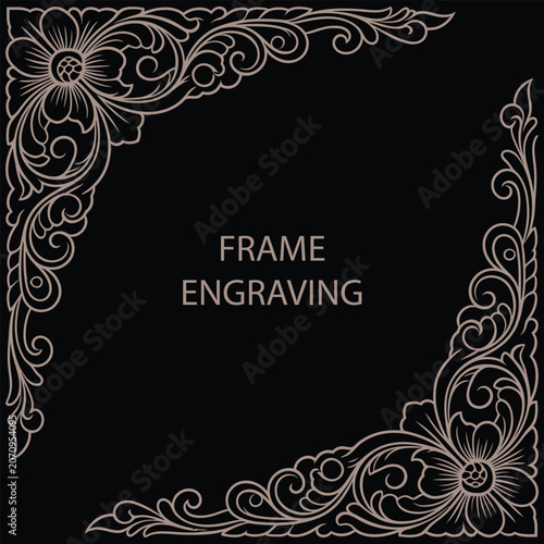 Floral Corner Frame Engraving design