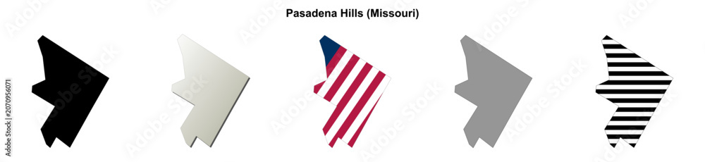 Obraz premium Pasadena Hills (Missouri) blank outline map set