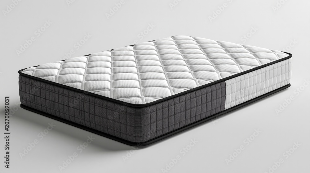 Naklejka premium Orthopedic mattress rests on a white surface.
