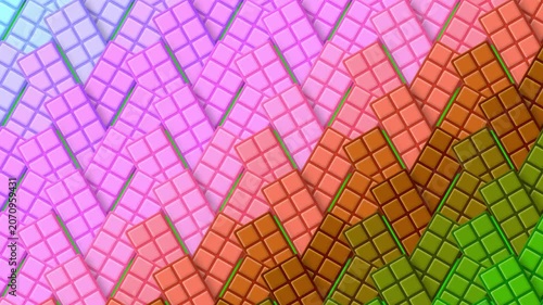 Colorful Rainbow Chocolate Bars Diagonal Pattern on Green Screen