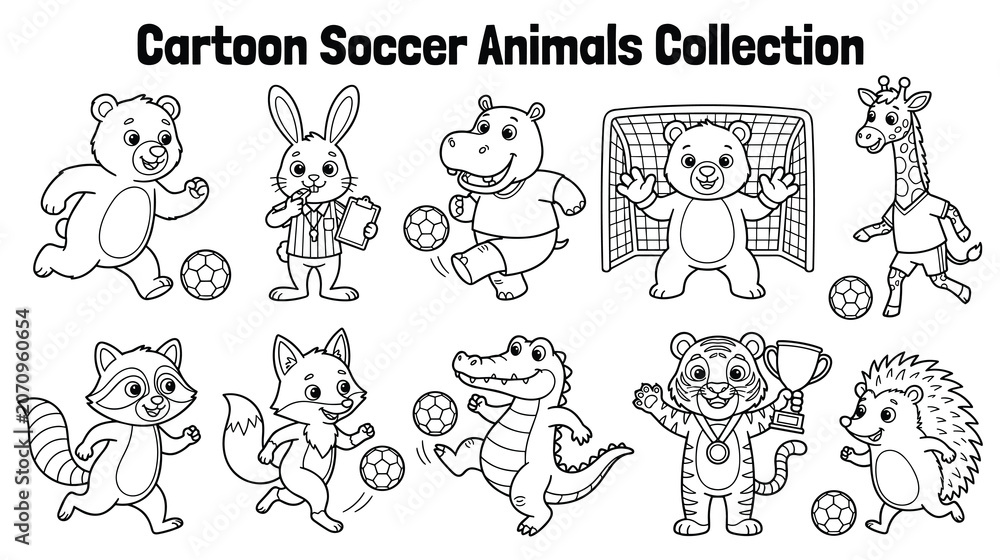 Fototapeta premium Cartoon soccer animals collection cute football players.