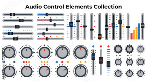 Schilderij op canvas Audio control elements mixer faders and knobs.