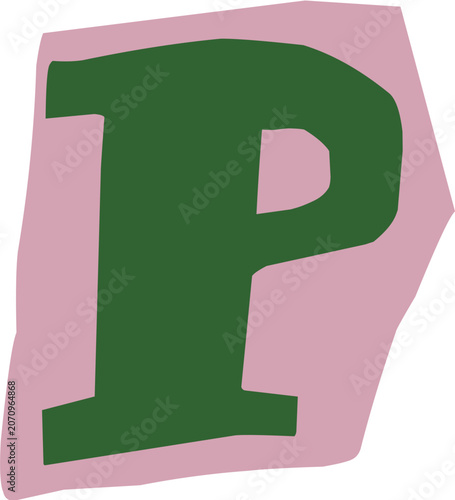 Ransom note cutout letter P illustration for journaling and scrapbooking