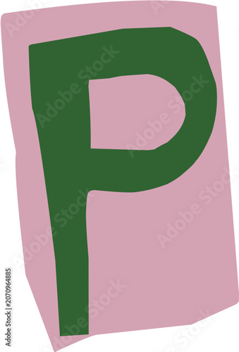 Ransom note cutout letter P illustration for journaling and scrapbooking