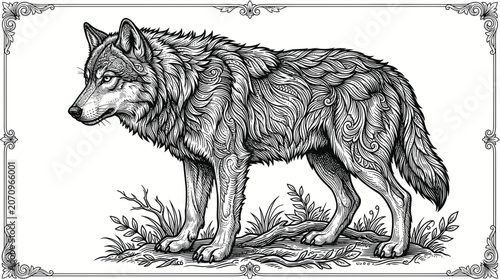 Schilderij op canvas Gray wolf standing in profile view.