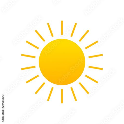 Yellow Sun Vector Illustration, Shining Sun Icon Isolated on White Background, Minimalist Summer Solar Symbol for SPF Protection, Weather Forecast and Logo Design.