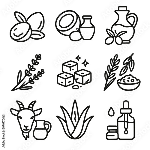 Detailed soap essential aloe oil shea speech icons vector no ingredients icon