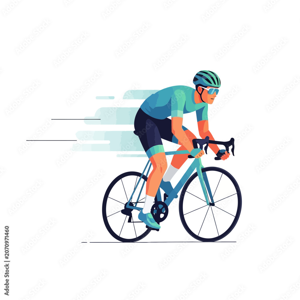 Fototapeta premium Athletic male cyclist riding a professional road bike at high speed illustration