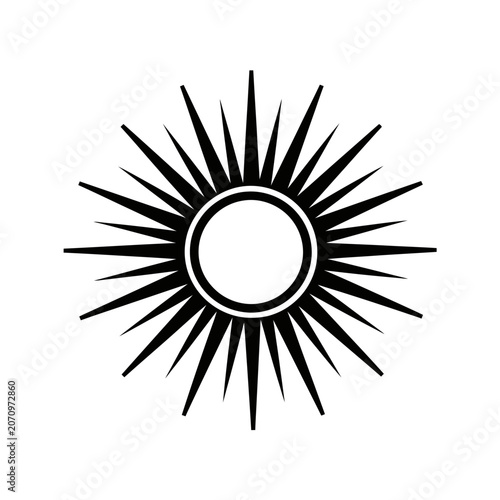 Black sunburst design with circle center.