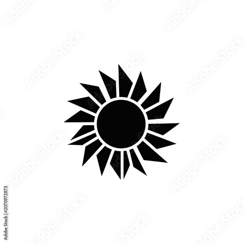 Black sun symbol graphic design element.