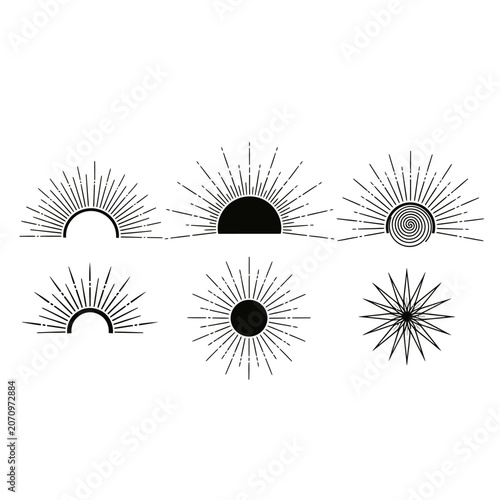 Black Sunburst Line Art Designs.