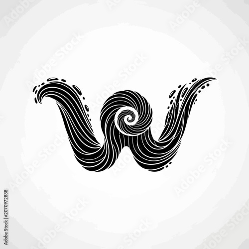 Black swirly letter W symbol icon.