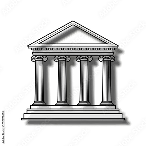 Building with columns and triangular roof.
