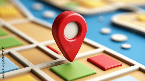 3D Red Location Pin Dropped on Stylized Abstract Map