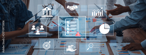 Fotografi Business Collaboration and Strategy Concept Demonstrated Through Digital Graphics and Team Interaction During a Meeting Session