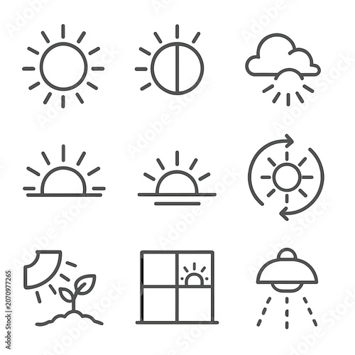 Vector icon grow icons full exposure plant under sun rotating sunlight light