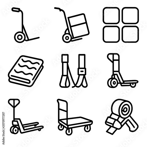 Moving vector icons dolly cart icon lifting appliance blanket tool jack hand
